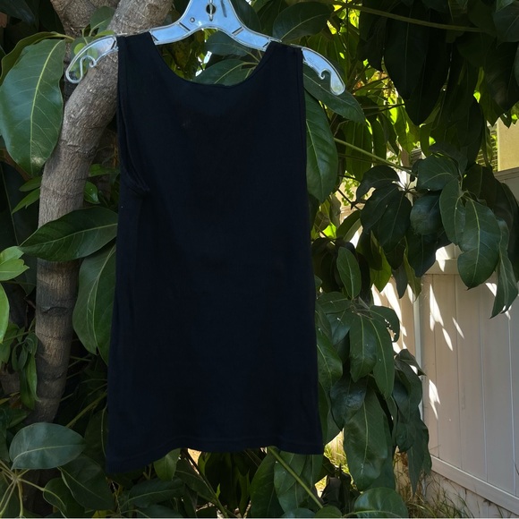 True Religion black ribbed tank top with a silver logo on the bottom. - Picture 3 of 4